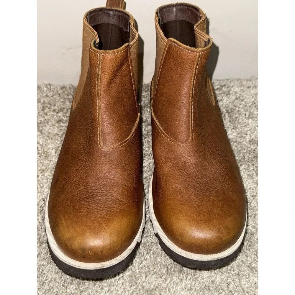 Sorel Kezar Men's 8 Brown Leather Waterproof Chelsea Ankle Boots Pull On Rugged